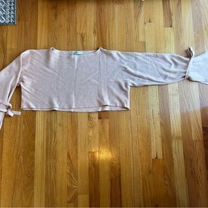 Zara Knit Cropped Sweater w/ Bow Sleeves